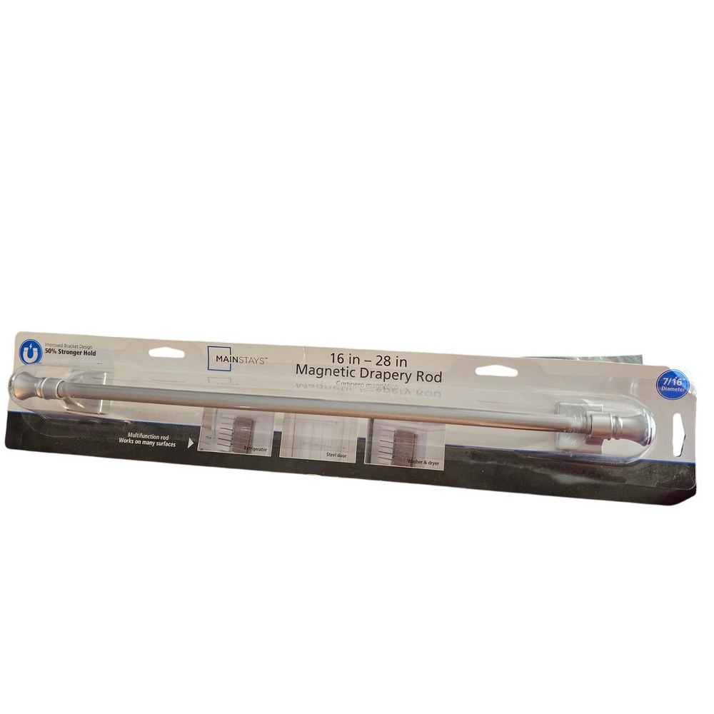Mainstays Magnetic Drapery Rod Silver 16-28 inch Adjustable